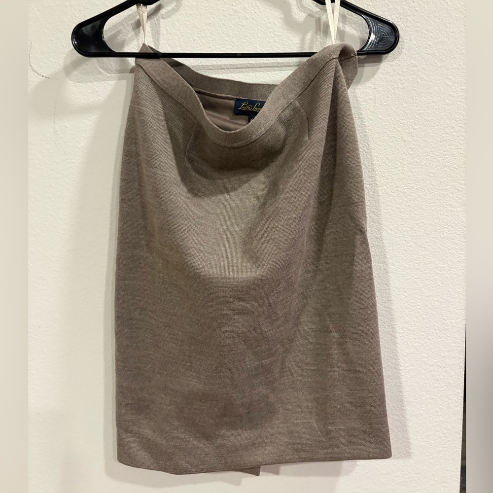 Luisa Spagnoli Virgin Wool Taupe Pencil Skirt Italy Size 42 Minimalist